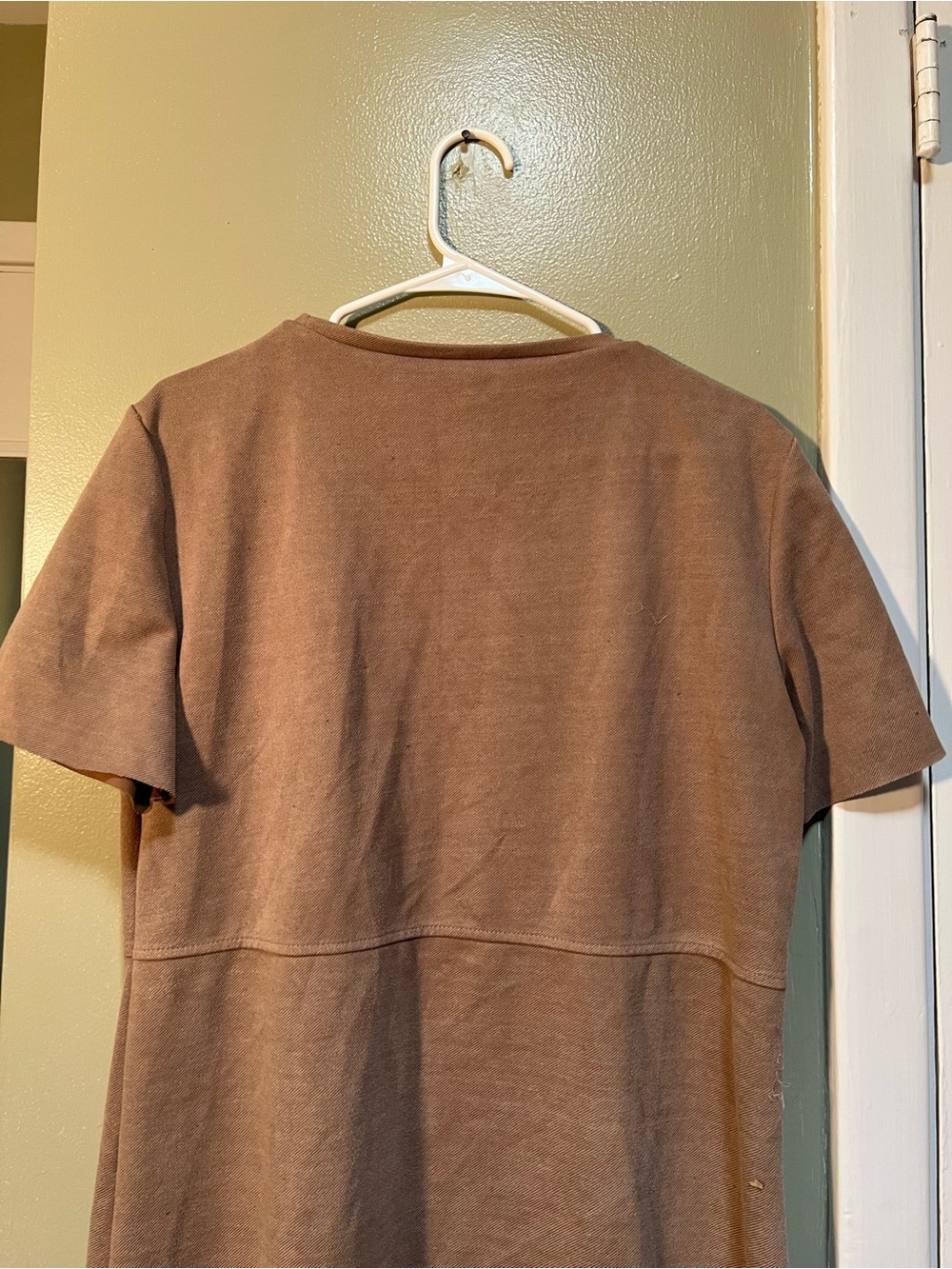 Zara Women’s Size Large Short Sleeve Shift Dress Tan Brown Sweatshirt Crewneck - Picture 8 of 10